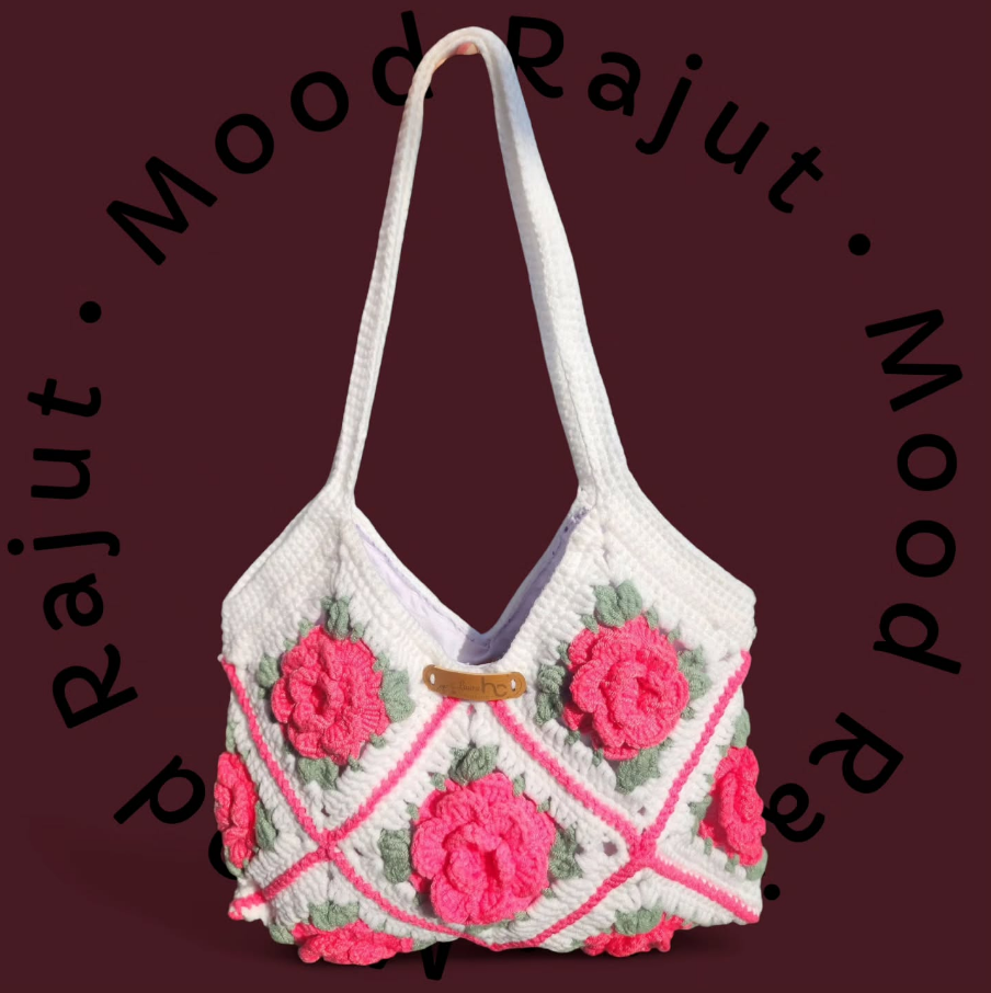 Tas Rajut Motif Bunga Timbul
